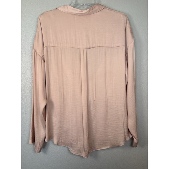 Naked Zebra Women’s Large Blouse Nude Blush Deep V Neck Twist Front Flowy - Picture 7 of 10